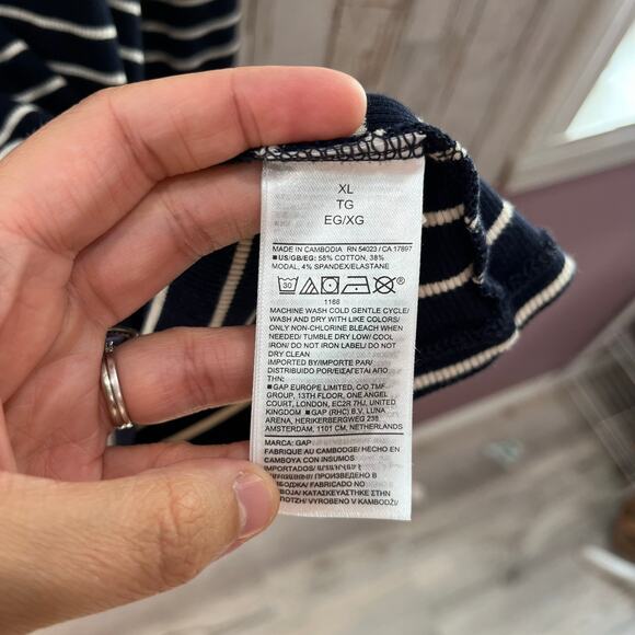 Gap Modern Henley Navy Blue Stripe Long Sleeve Ribbed Shirt Womens Size XL - Picture 3 of 7